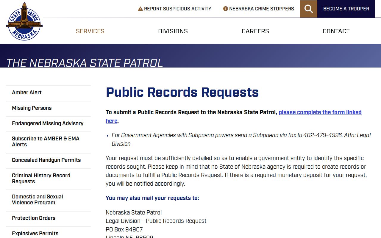 Nebraska State Patrol public request channel for Polk County arrest reports