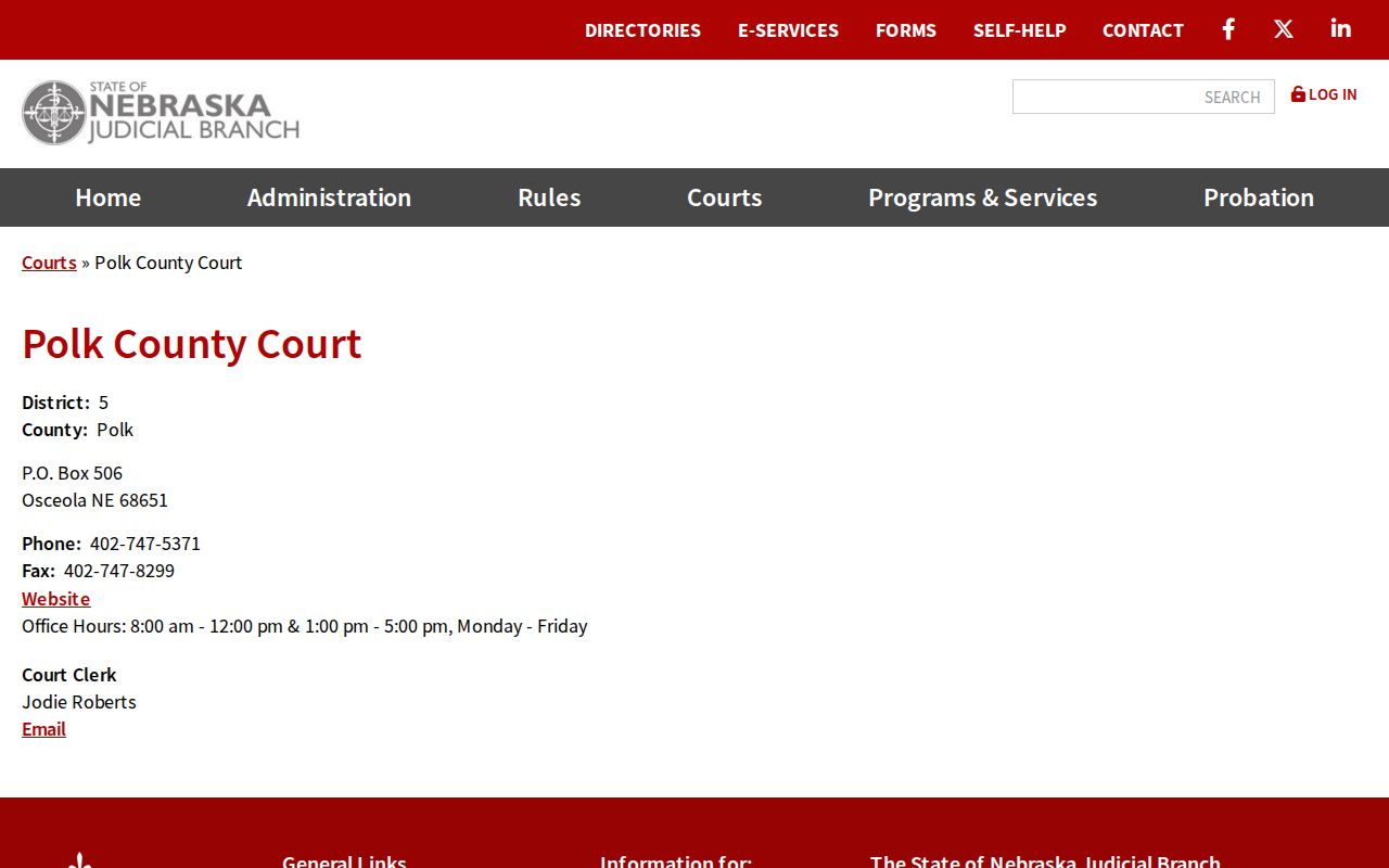Polk County criminal court case contact page for County Court