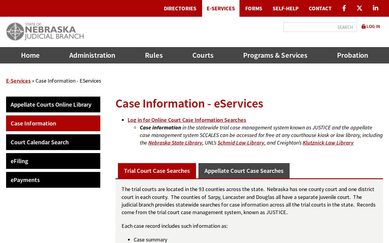 Nebraska JUSTICE court search options and fees for Polk County cases