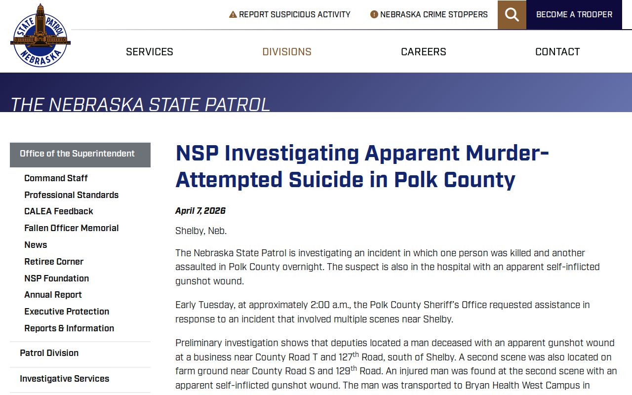 Shelby criminal records example of a Polk County Sheriff and Nebraska State Patrol handoff
